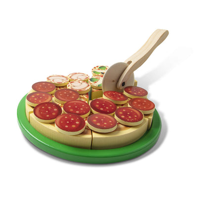 Legemad i træ , pizza med pynt